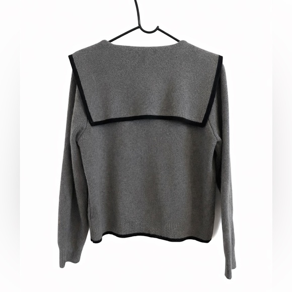 Gray Knit Zip-Up Cardigan with Oversized Collar | Cropped Fit | Classic Size M - Picture 2 of 8